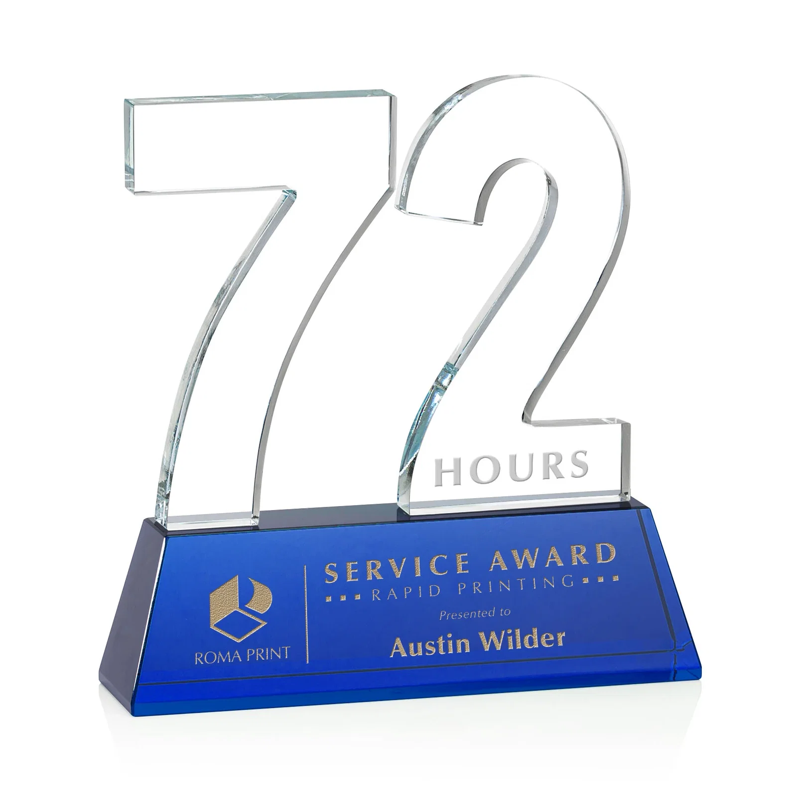 Branded Optical Crystal Milestone Number Award, One to Three Digits, awards for graduation ceremonies
