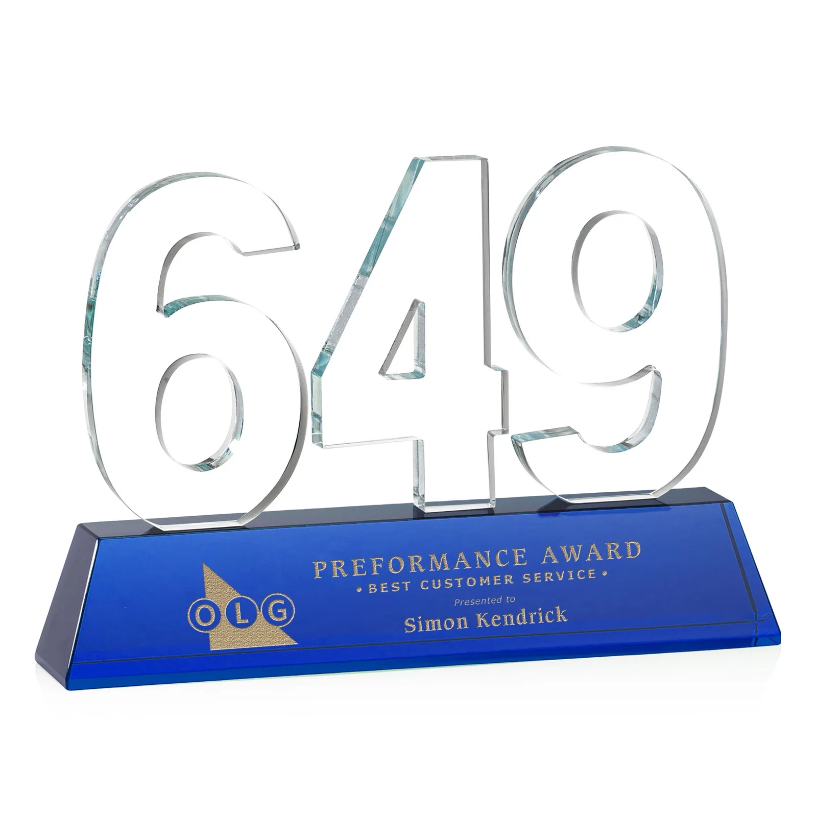 Branded Optical Crystal Milestone Number Award, One to Three Digits, awards for safety achievement programs