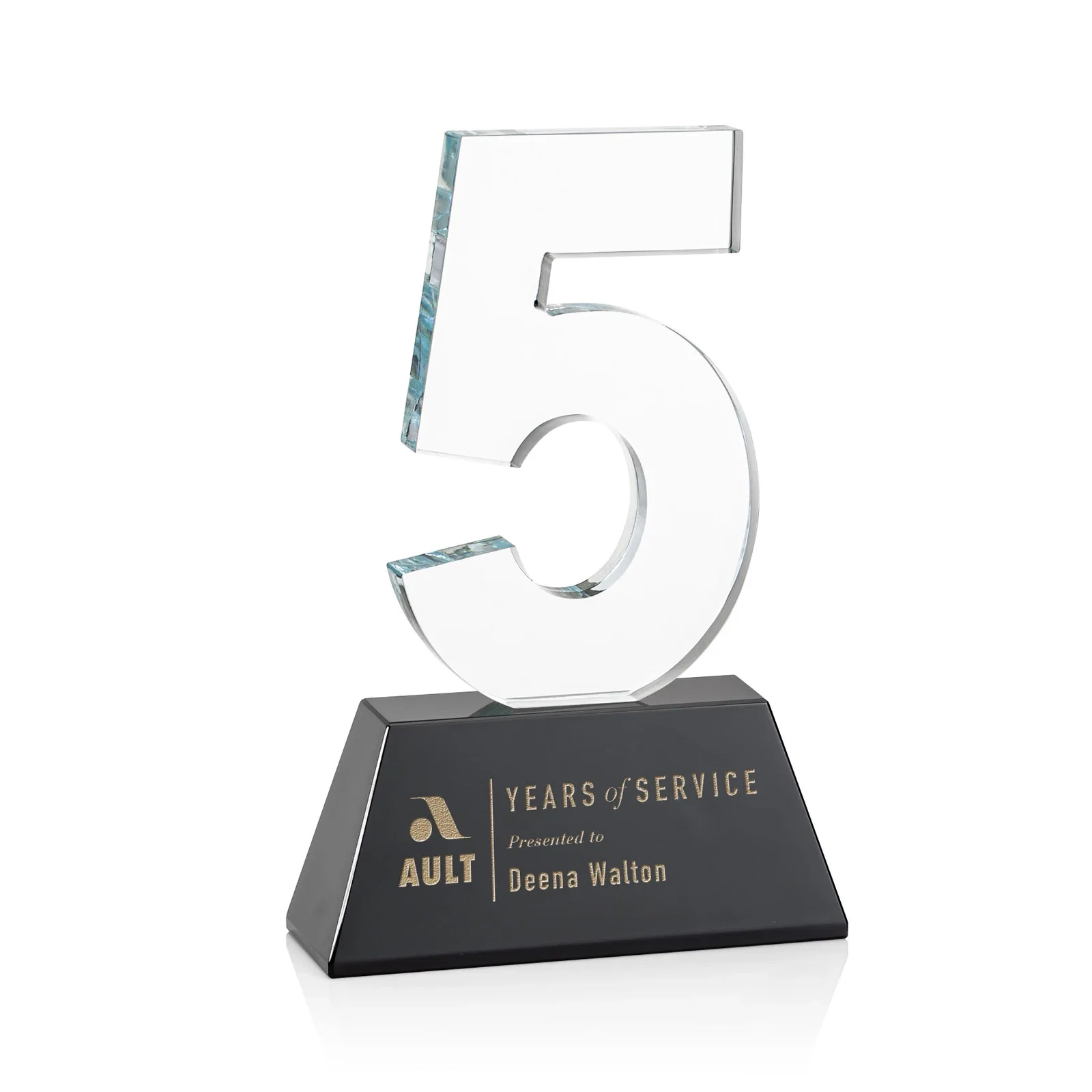 Branded Optical Crystal Milestone Number Award, One to Three Digits, awards for company anniversary events