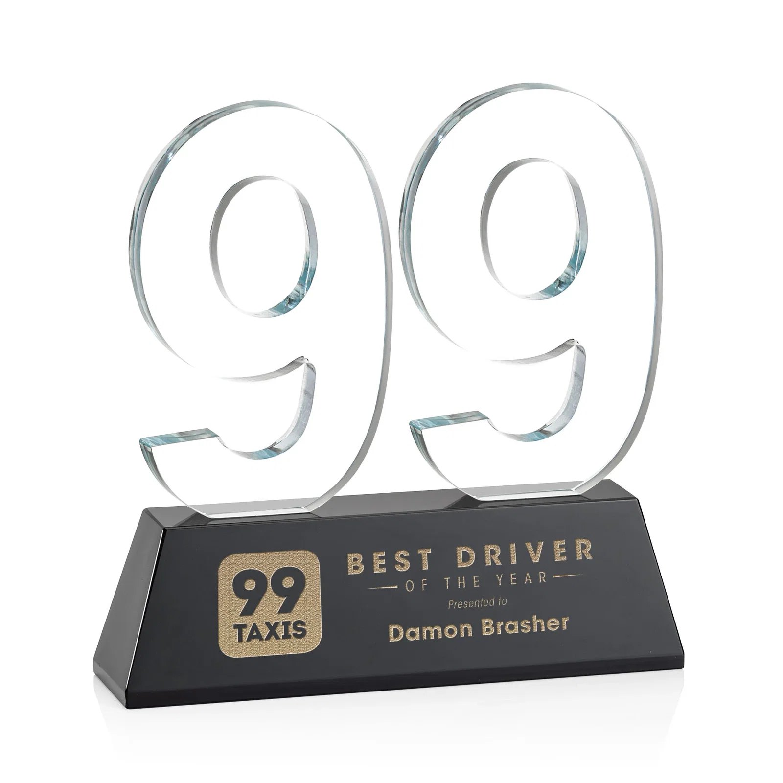 Custom printed Optical Crystal Milestone Number Award, One to Three Digits, awards for employee recognition