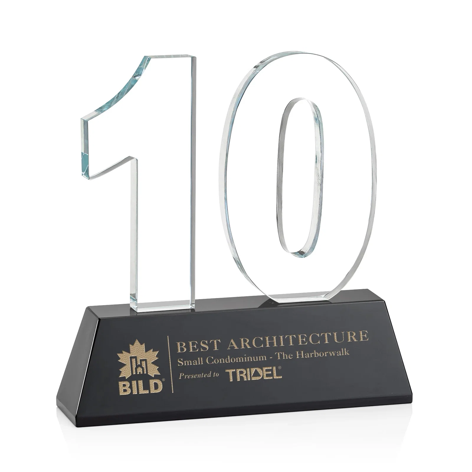 Custom printed Optical Crystal Milestone Number Award, One to Three Digits, awards for service anniversary gifts