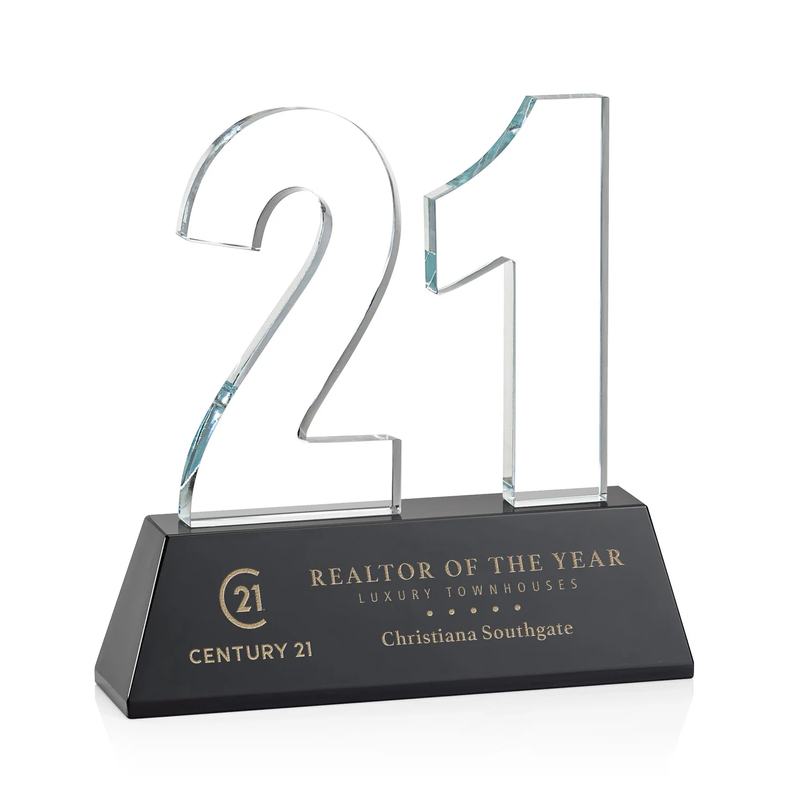 Custom printed Optical Crystal Milestone Number Award, One to Three Digits, awards for sales achievement awards