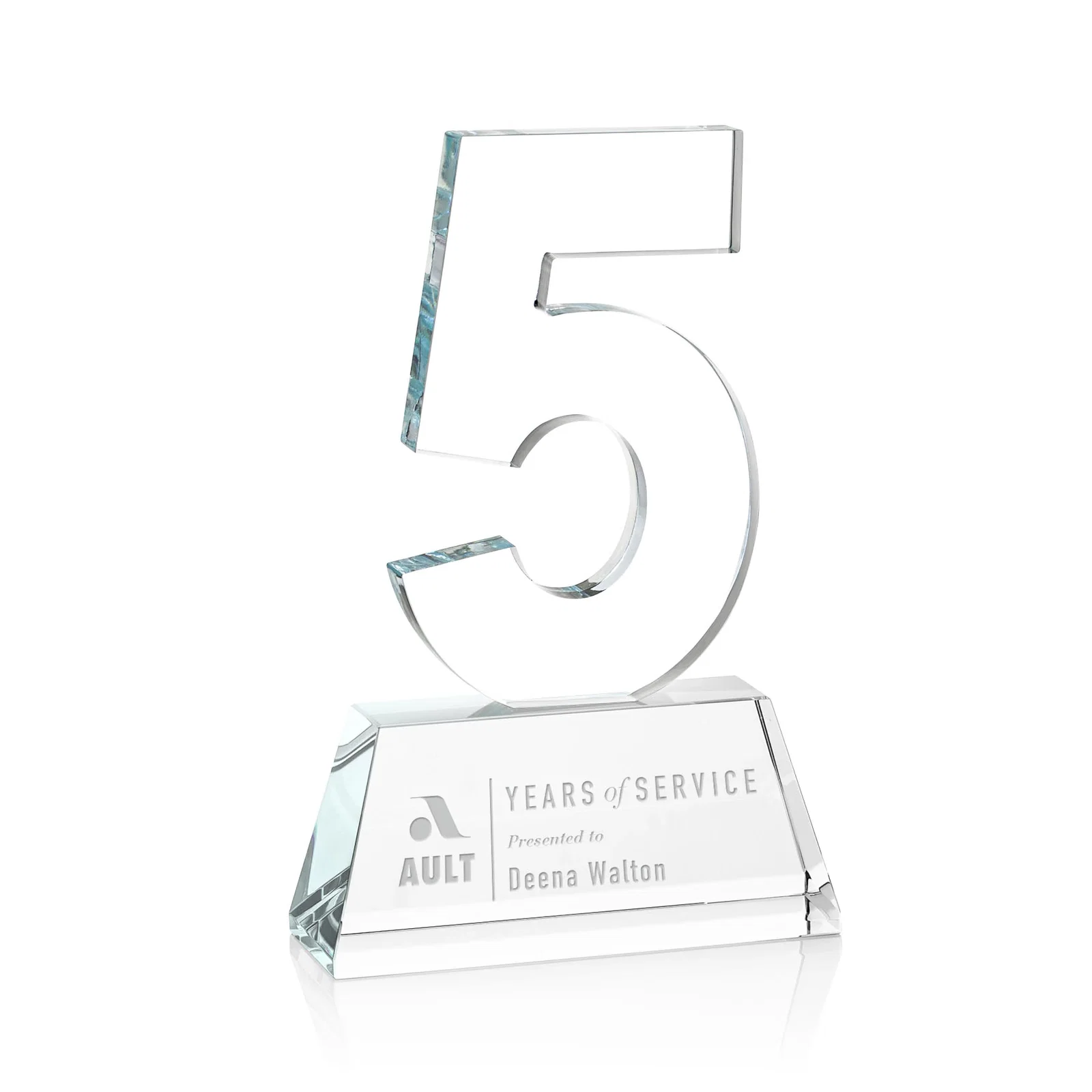 Custom printed Optical Crystal Milestone Number Award, One to Three Digits, awards for safety achievement programs