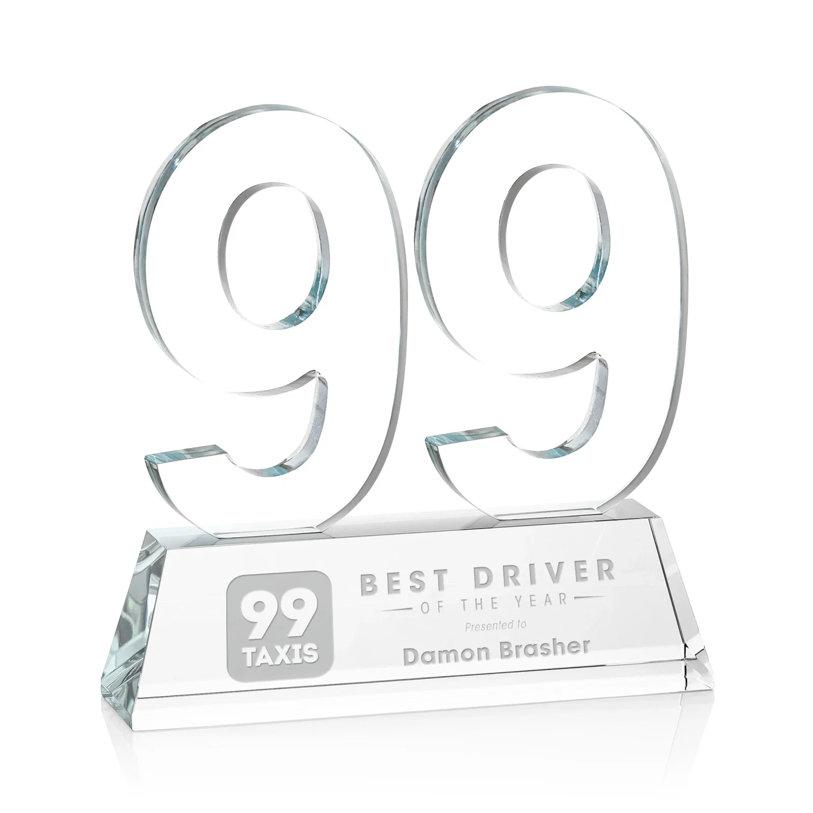 Custom printed Optical Crystal Milestone Number Award, One to Three Digits, awards for volunteer appreciation
