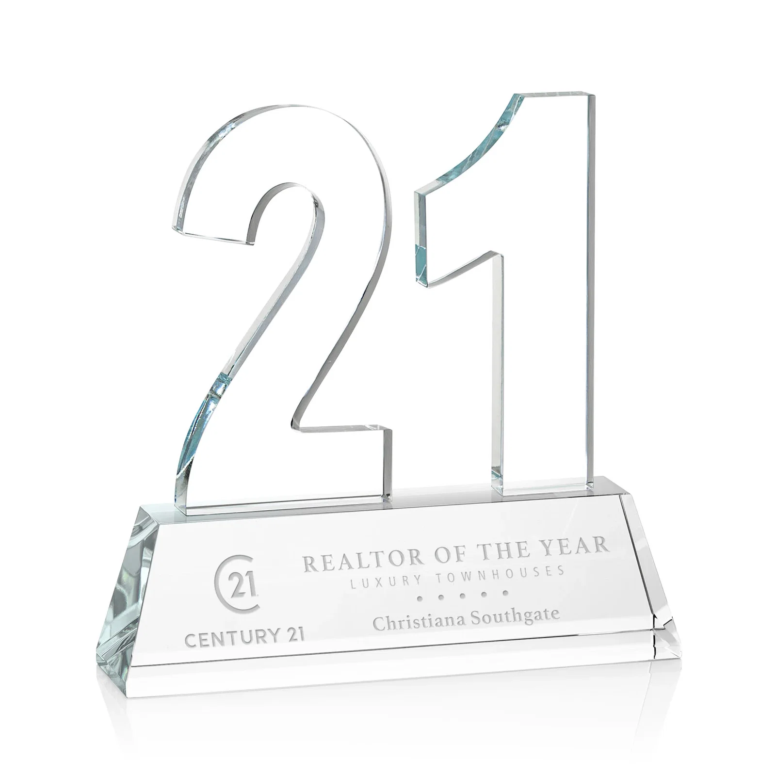 Customized Optical Crystal Milestone Number Award, One to Three Digits, awards for employee recognition