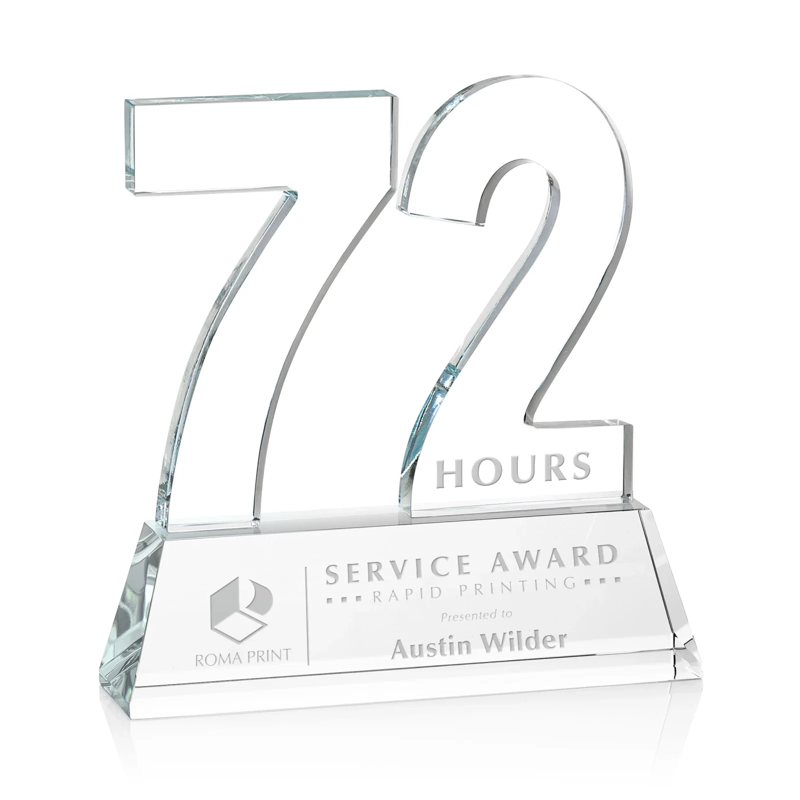 Customized Optical Crystal Milestone Number Award, One to Three Digits, awards for corporate award ceremonies