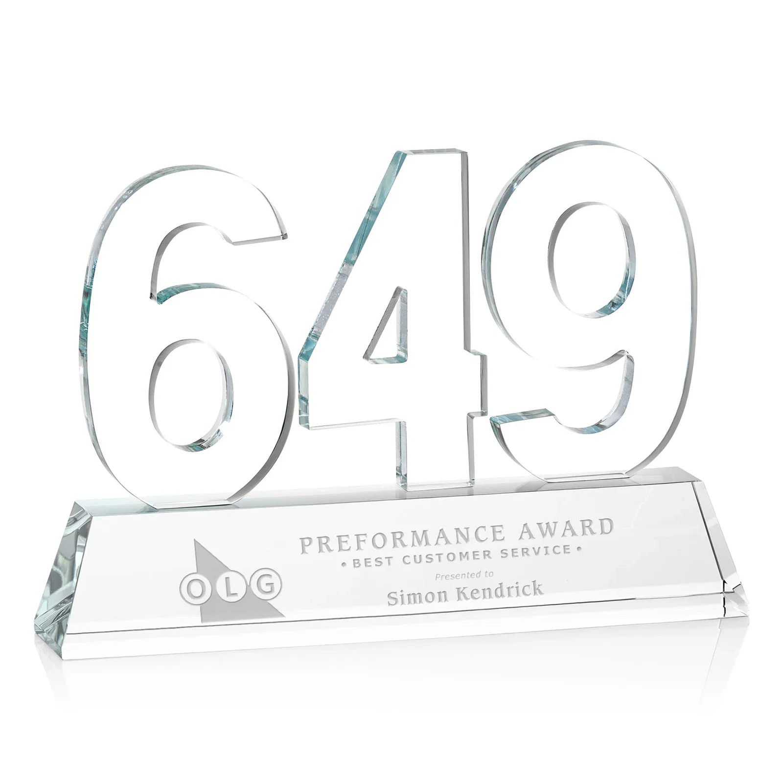 Customized Optical Crystal Milestone Number Award, One to Three Digits, awards for service anniversary gifts