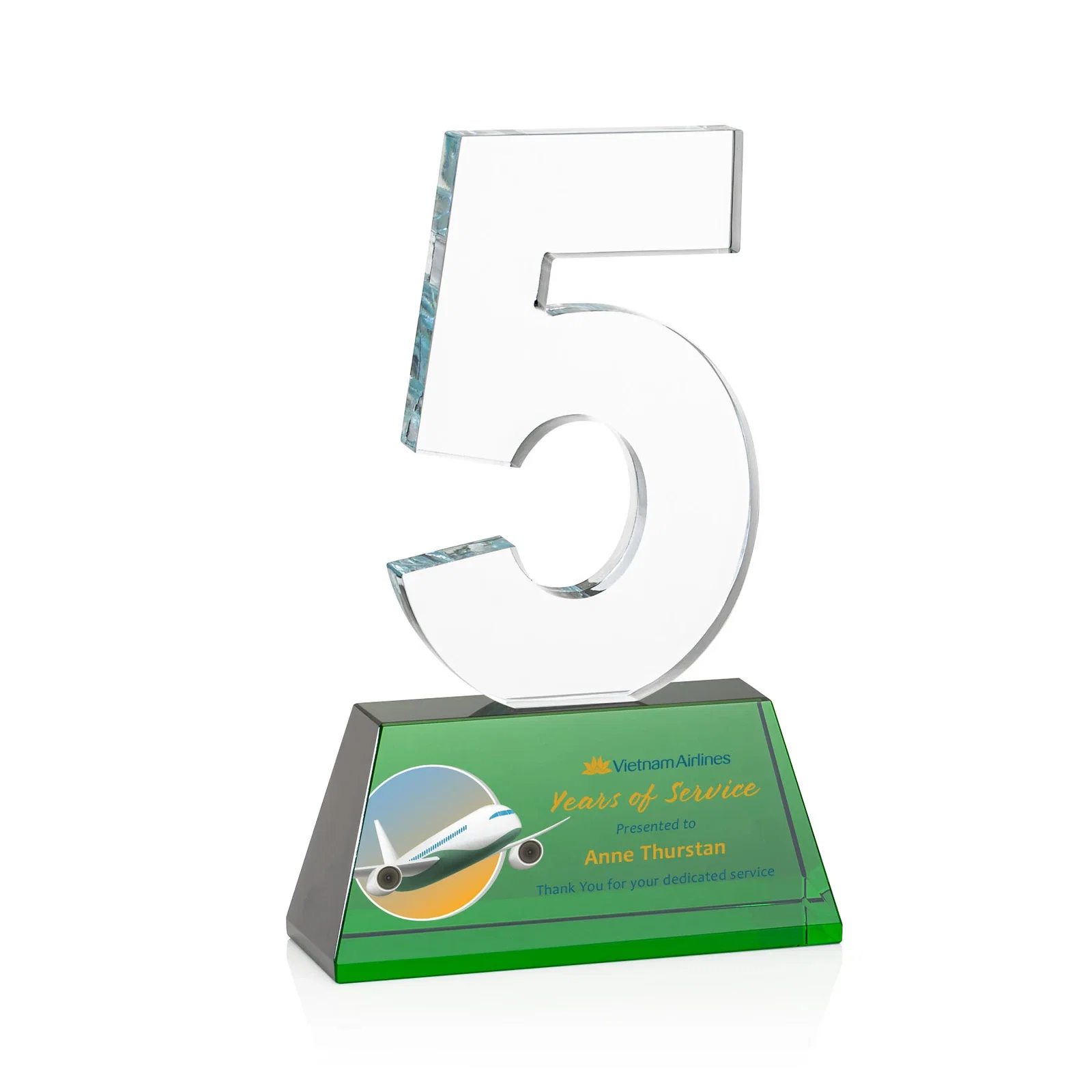 Customized Optical Crystal Milestone Number Award, One to Three Digits, awards for team milestone celebrations