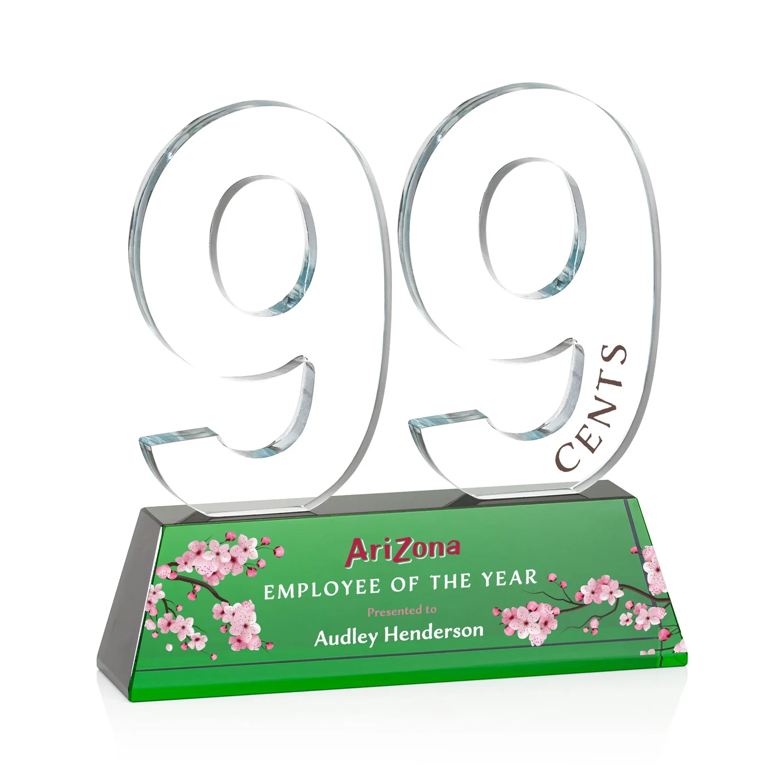 Customized Optical Crystal Milestone Number Award, One to Three Digits, awards for donor appreciation