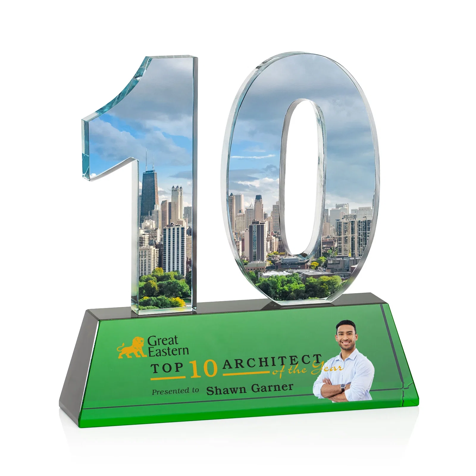 Customized Optical Crystal Milestone Number Award, One to Three Digits, awards for safety achievement programs