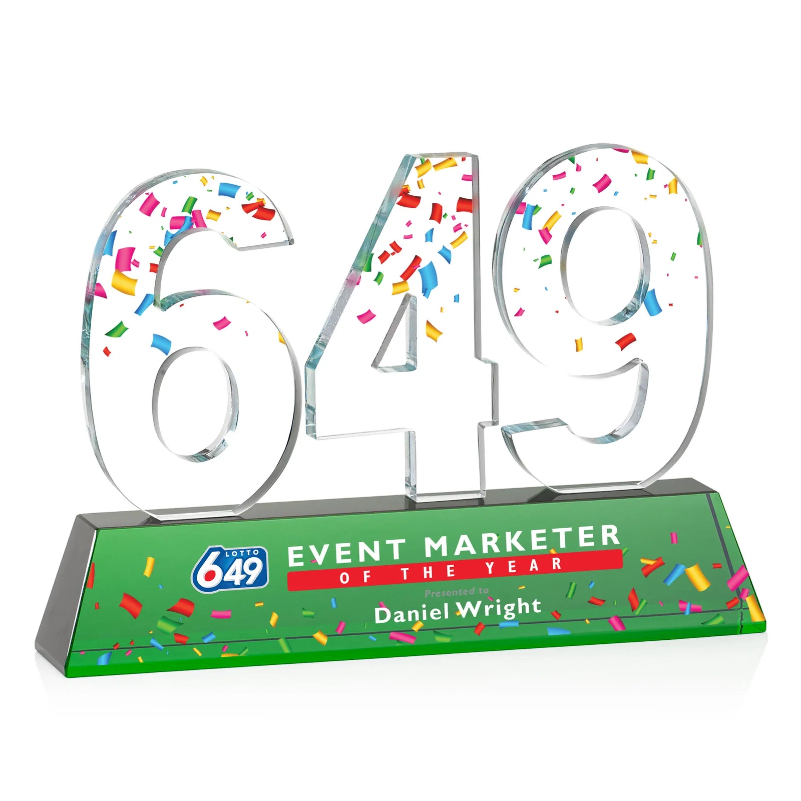 Customized Optical Crystal Milestone Number Award, One to Three Digits, awards for dealer and partner awards