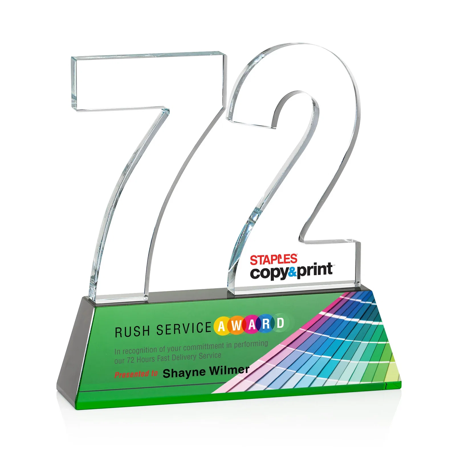 Custom engraved Optical Crystal Milestone Number Award, One to Three Digits, awards for employee recognition