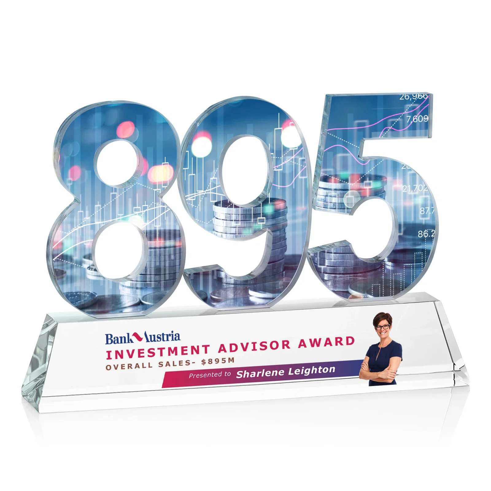 Custom Optical Crystal Milestone Number Award, One to Three Digits, awards for safety achievement programs