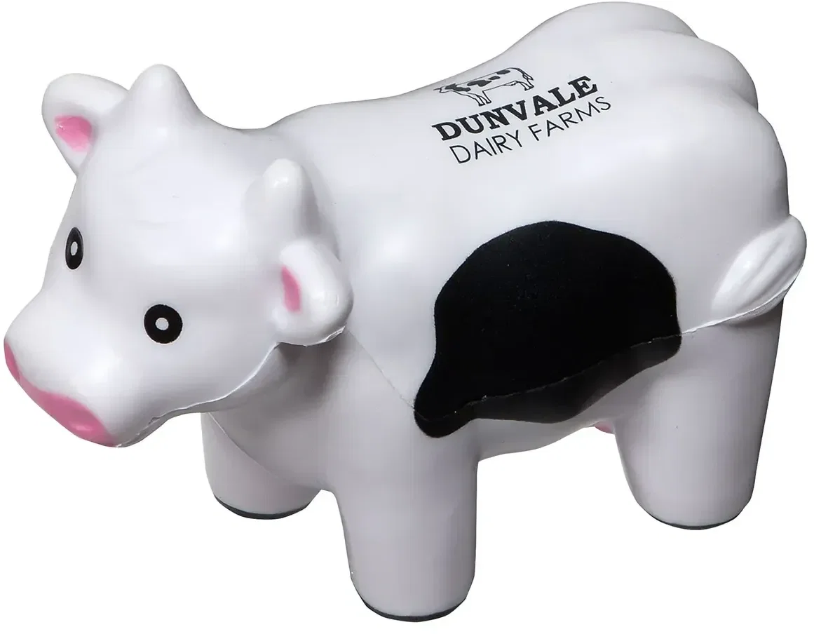 Milk Cow Stress Reliever, a custom logo dairy-cow promotional foam stress ball for farms and co-ops
