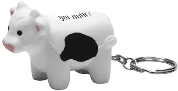 Dairy cow stress reliever keychain with custom logo, branded squeeze toy clipped to keys