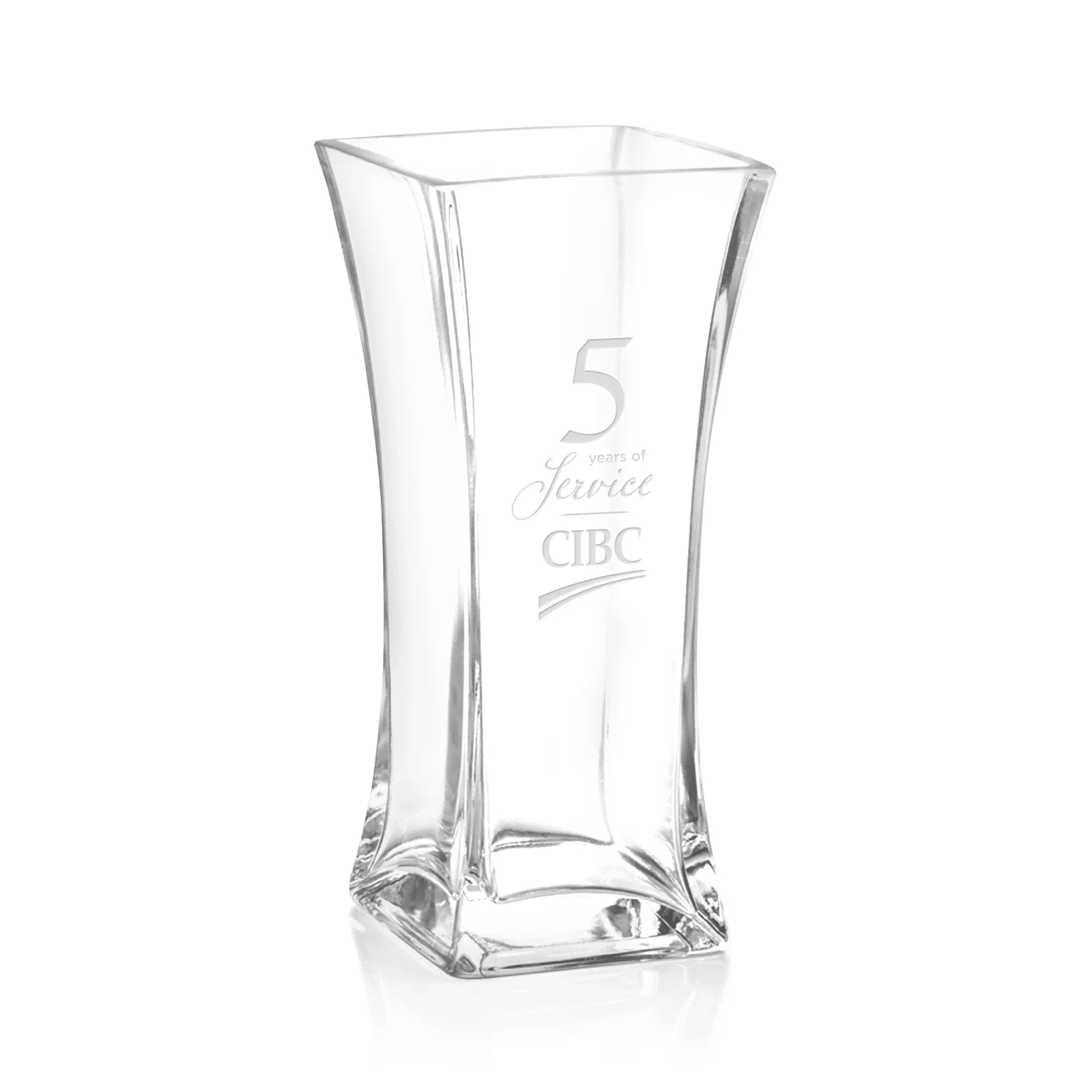 Custom Lead Free Crystalline Vase with Squared Base, Curved Sides for corporate award ceremonies