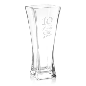 Lead Free Crystalline Vase with Squared Base, Curved Sides