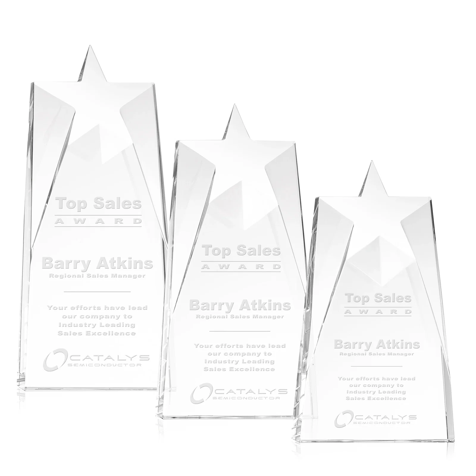 Custom Thick Optical Crystal Tower Award with a Star Cutout for employee recognition