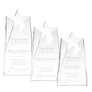 Thick Optical Crystal Tower Award with a Star Cutout
