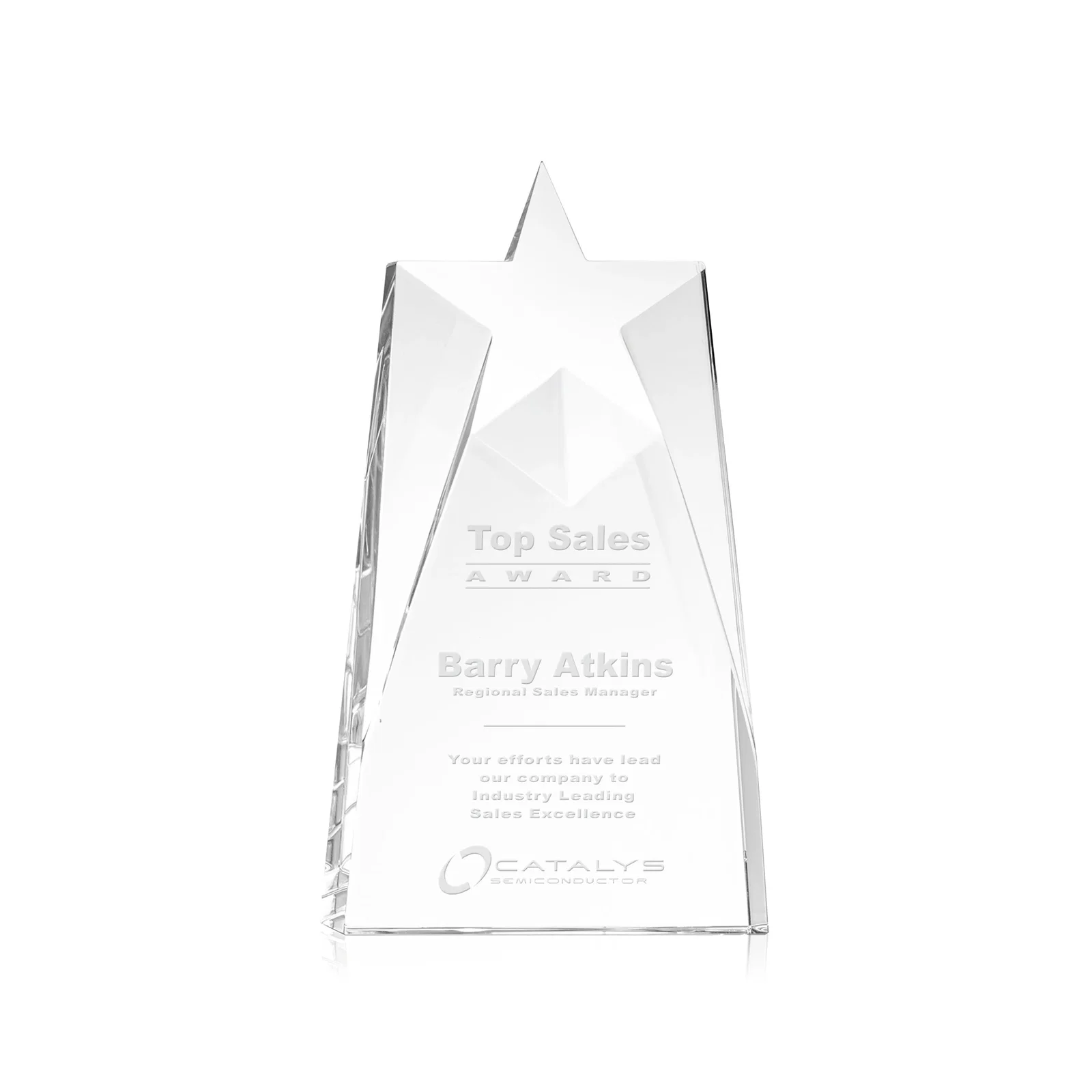 Custom Thick Optical Crystal Tower Award with a Star Cutout for corporate award ceremonies