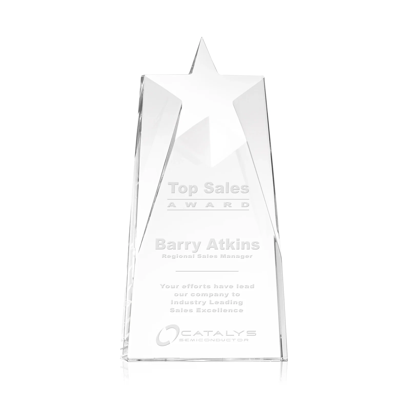 Custom Thick Optical Crystal Tower Award with a Star Cutout for service anniversary gifts