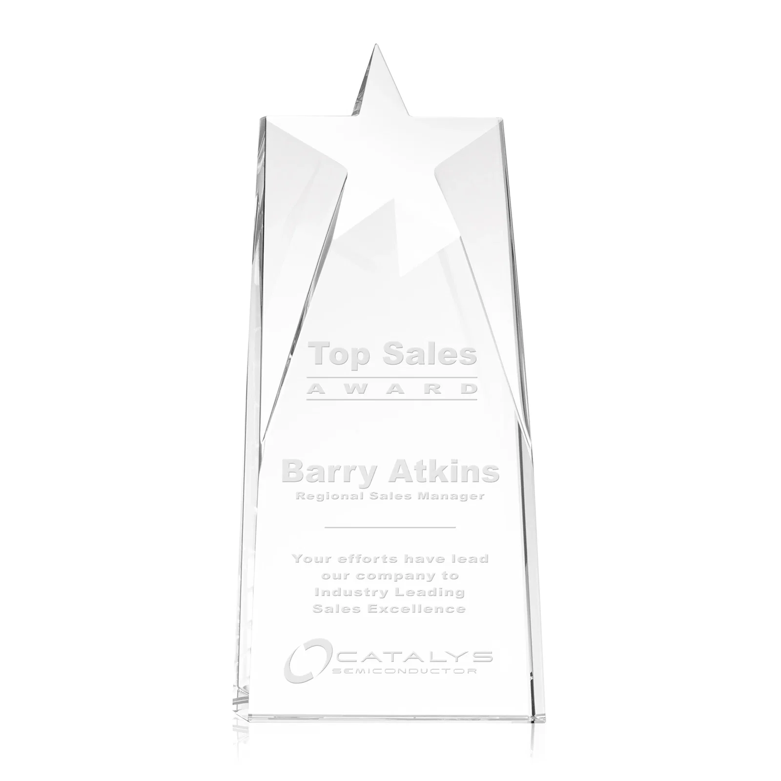 Custom Thick Optical Crystal Tower Award with a Star Cutout for sales achievement awards