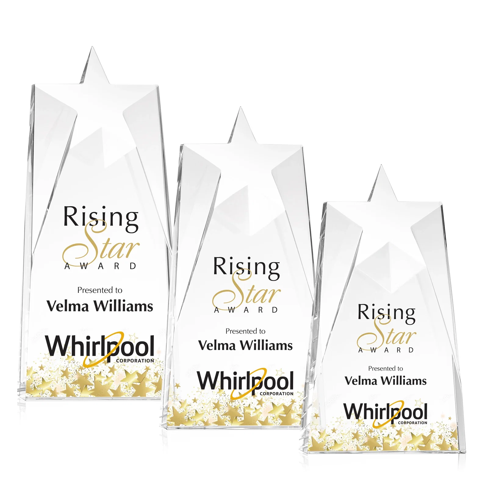 Custom Thick Optical Crystal Tower Award with a Star Cutout for team milestone celebrations