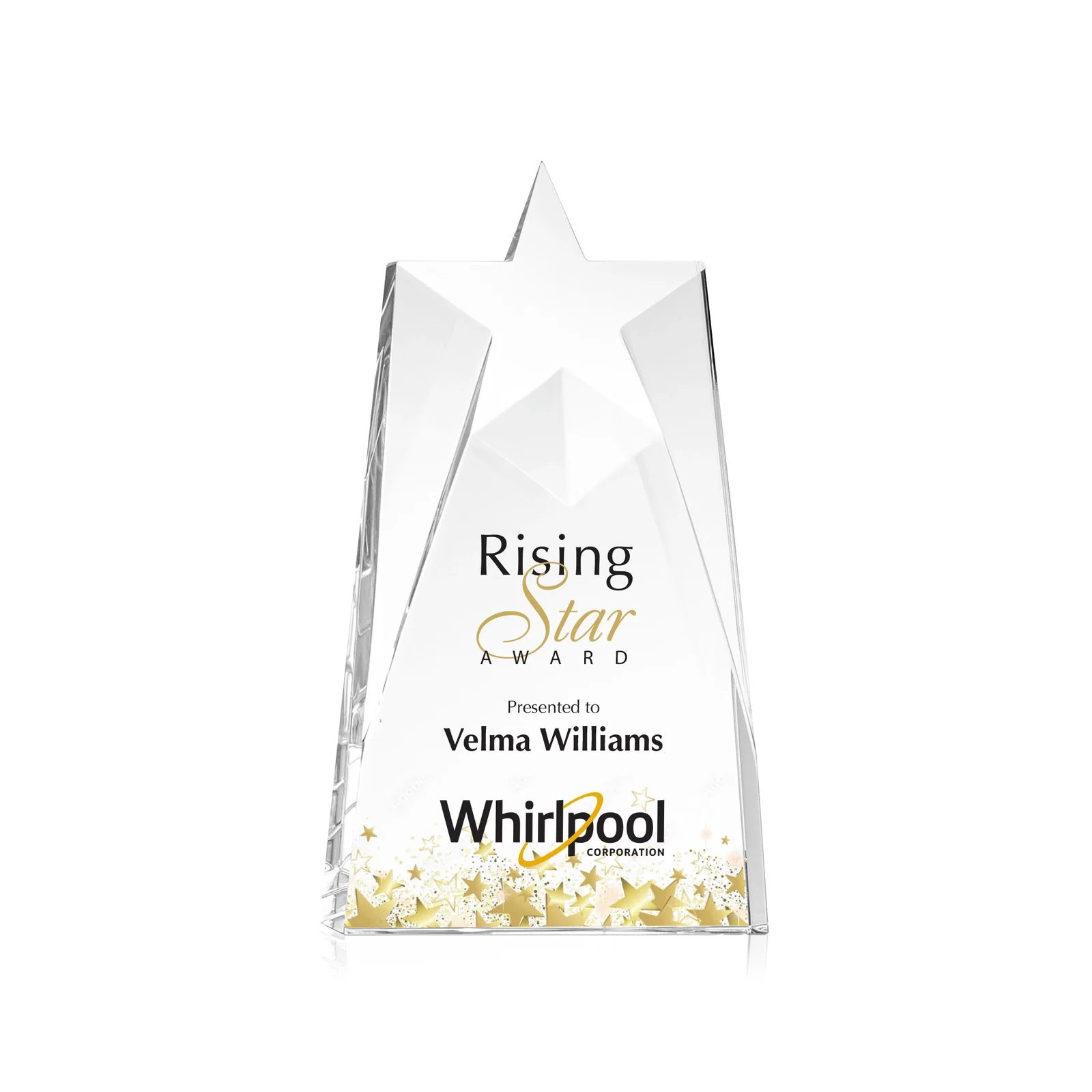 Custom Thick Optical Crystal Tower Award with a Star Cutout for donor appreciation
