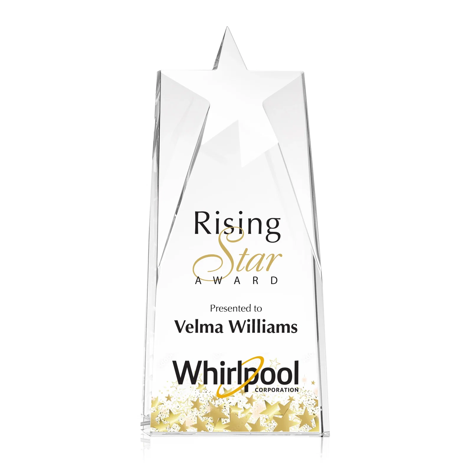 Custom Thick Optical Crystal Tower Award with a Star Cutout for safety achievement programs