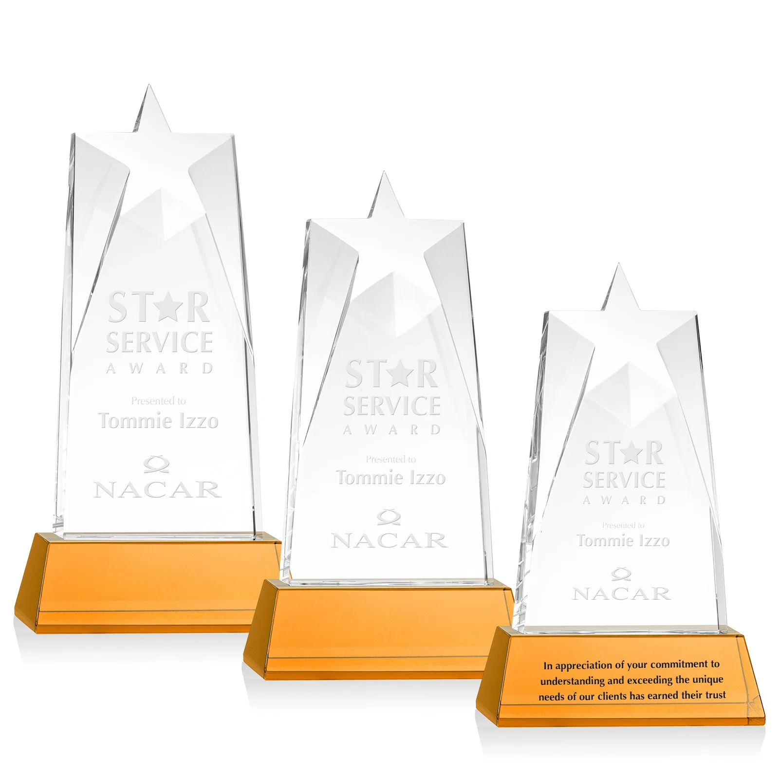 Custom Optical Crystal Tower Award with Star-Shaped Cutout for employee recognition