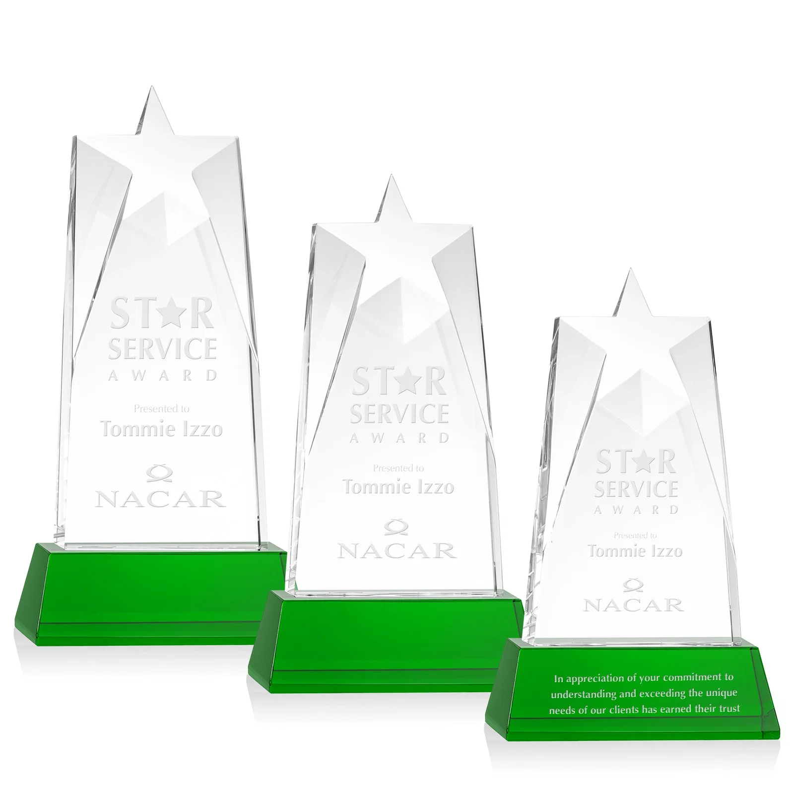 Custom Optical Crystal Tower Award with Star-Shaped Cutout for volunteer appreciation
