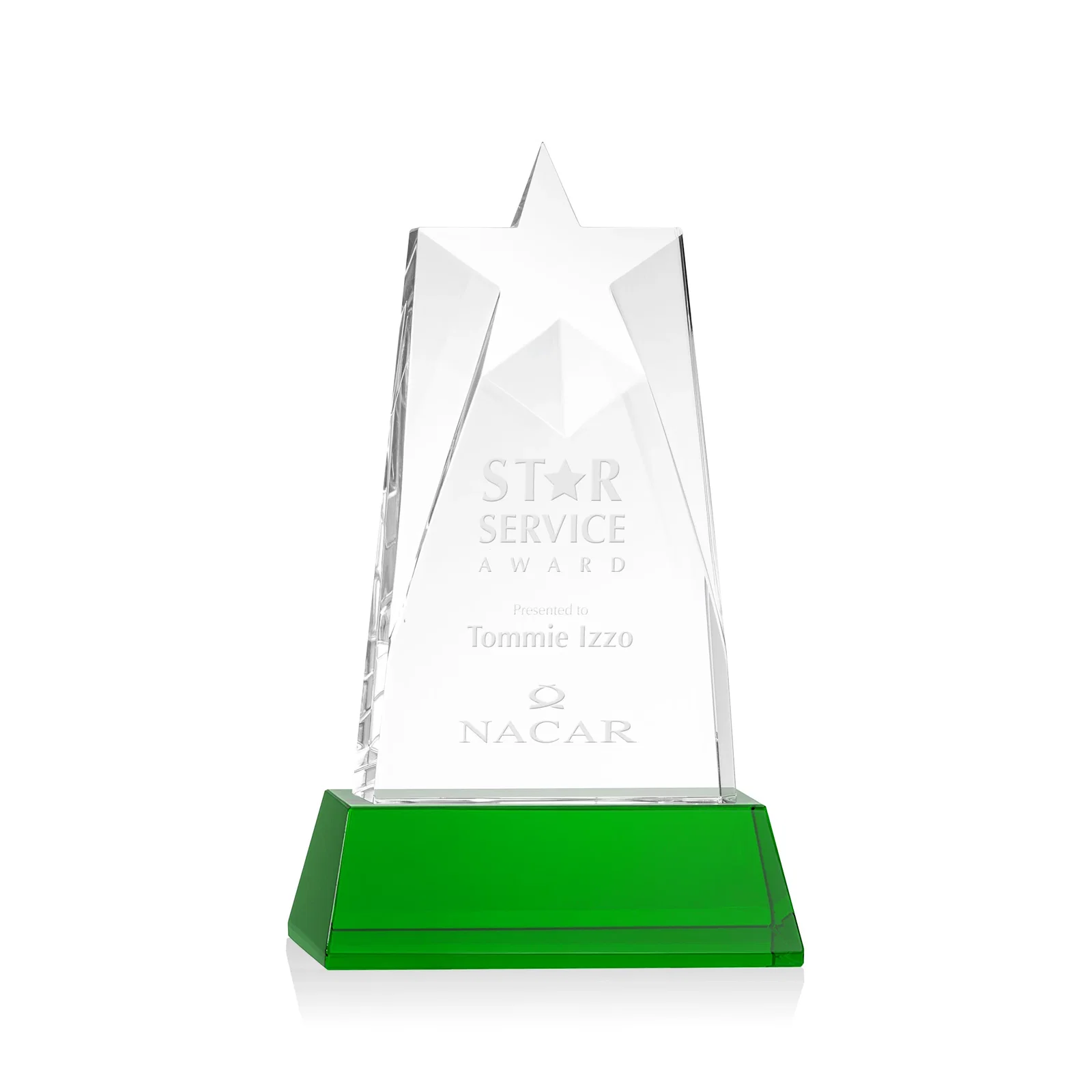 Custom Optical Crystal Tower Award with Star-Shaped Cutout for dealer and partner awards