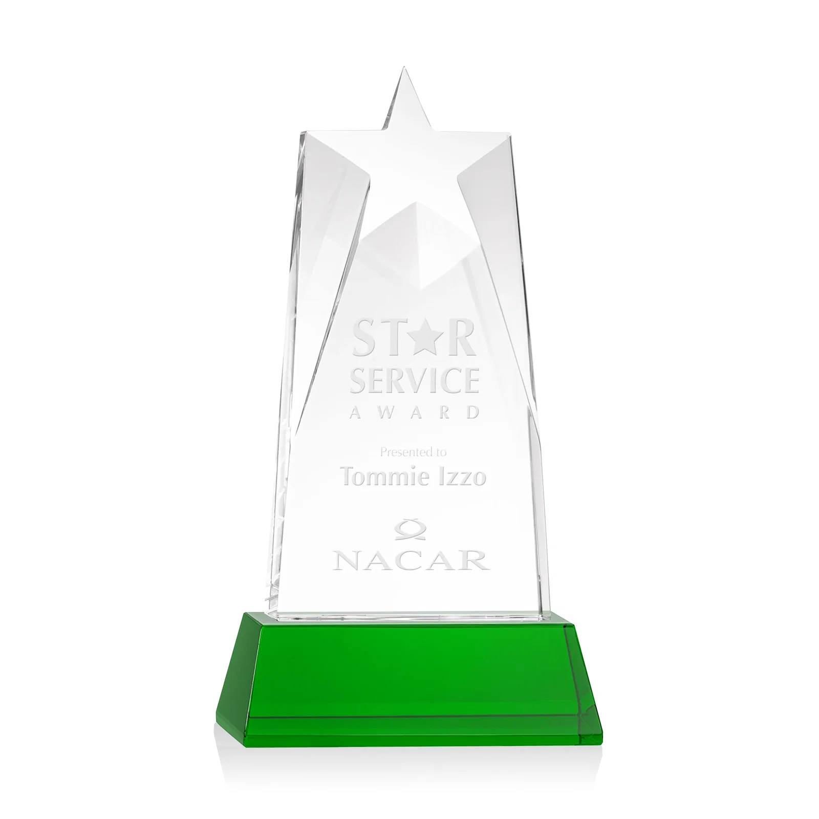 Custom Optical Crystal Tower Award with Star-Shaped Cutout for company anniversary events