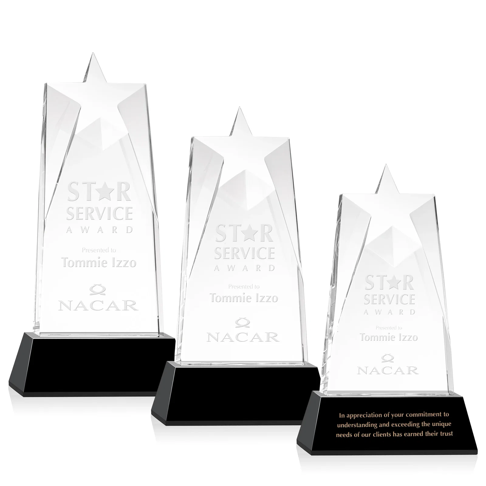 Personalized Optical Crystal Tower Award with Star-Shaped Cutout for corporate award ceremonies