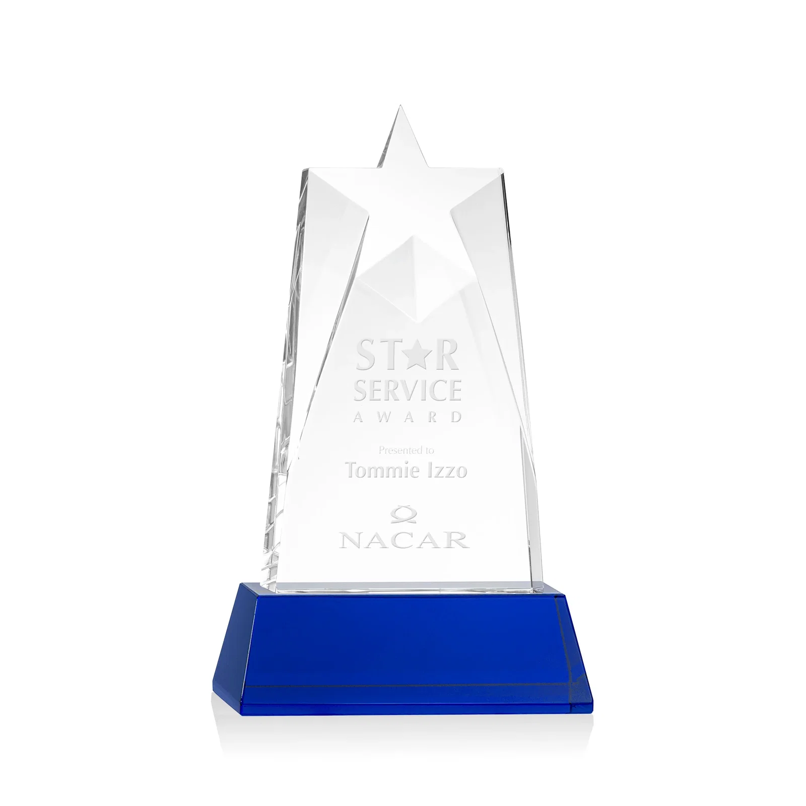 Personalized Optical Crystal Tower Award with Star-Shaped Cutout for donor appreciation
