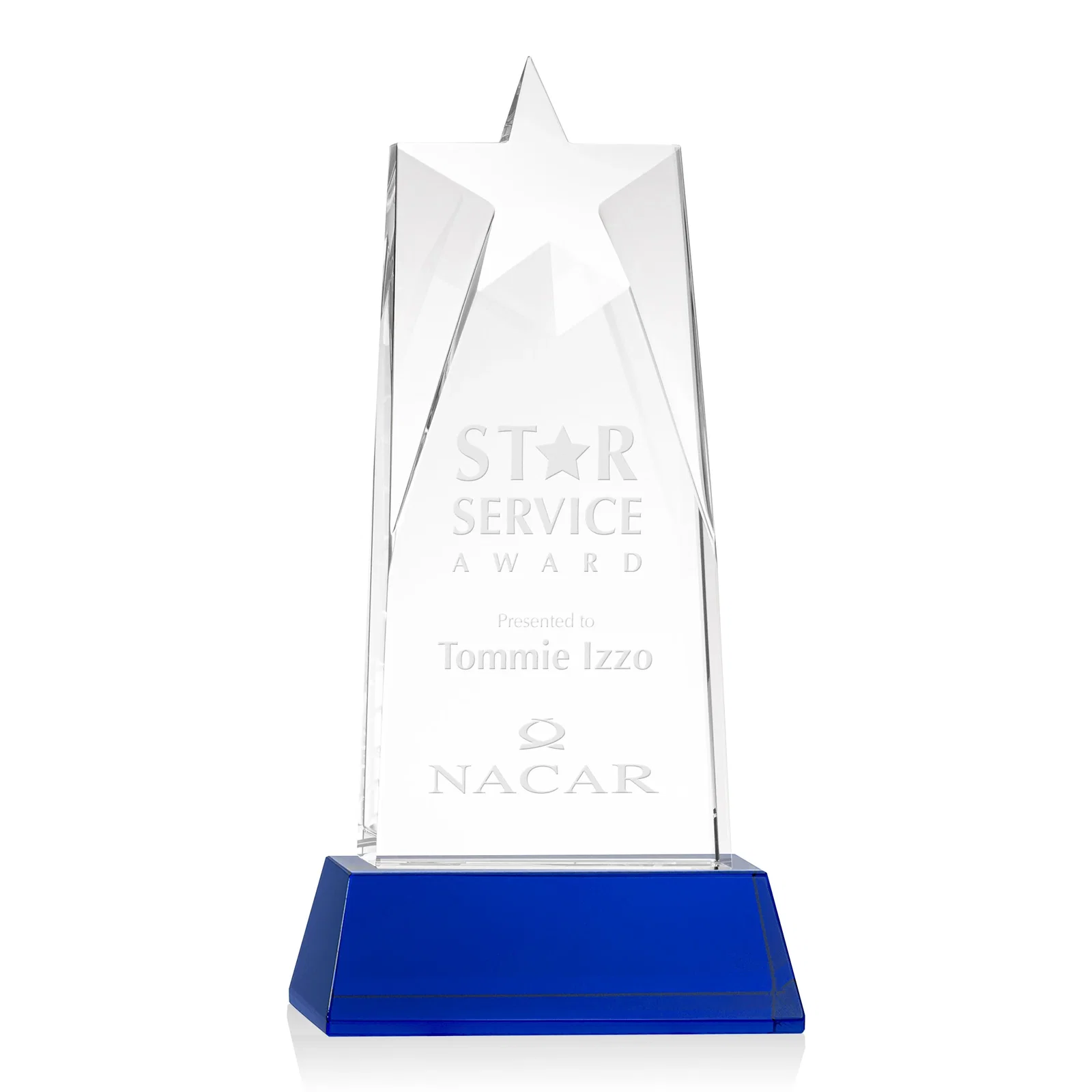 Personalized Optical Crystal Tower Award with Star-Shaped Cutout for safety achievement programs