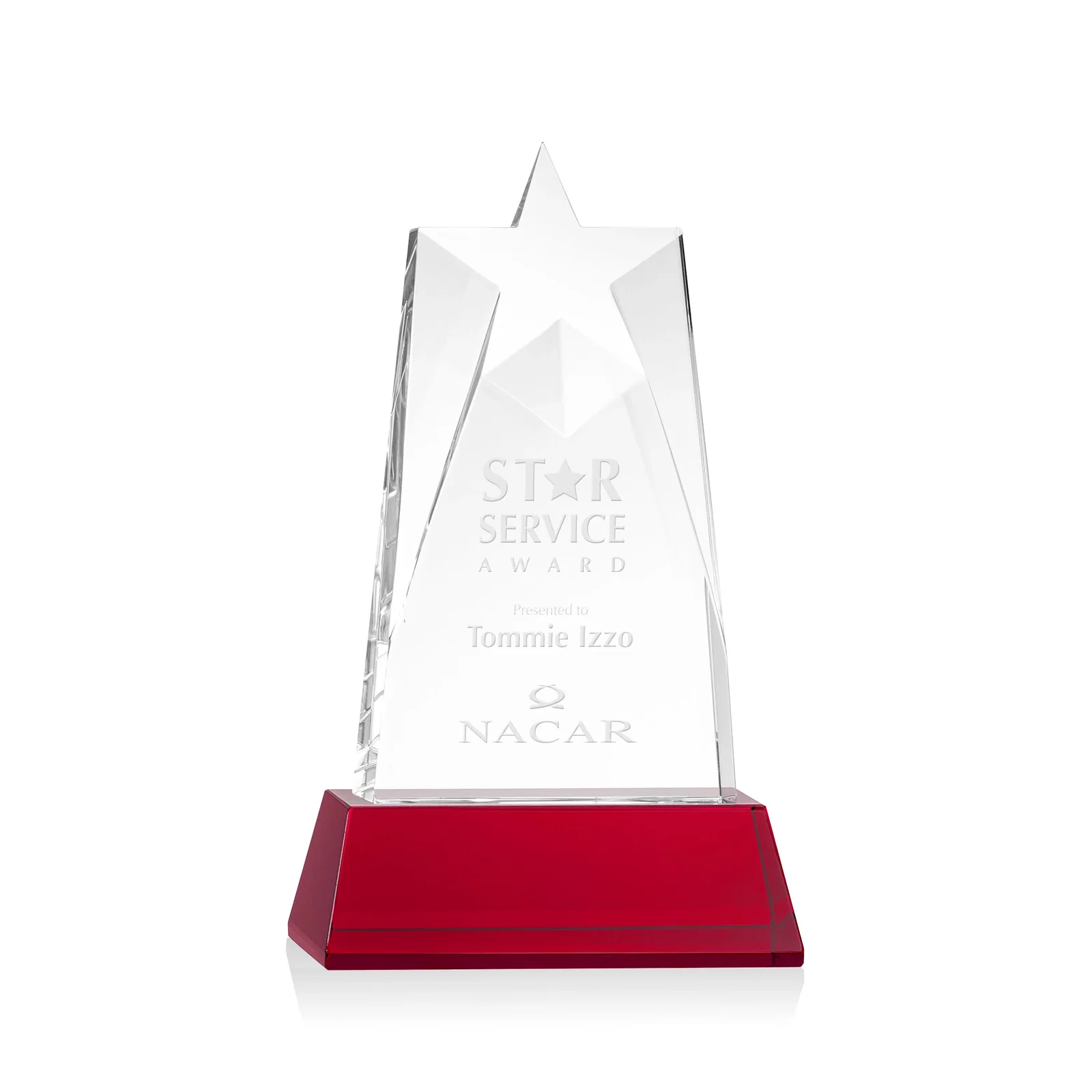 Personalized Optical Crystal Tower Award with Star-Shaped Cutout for dealer and partner awards