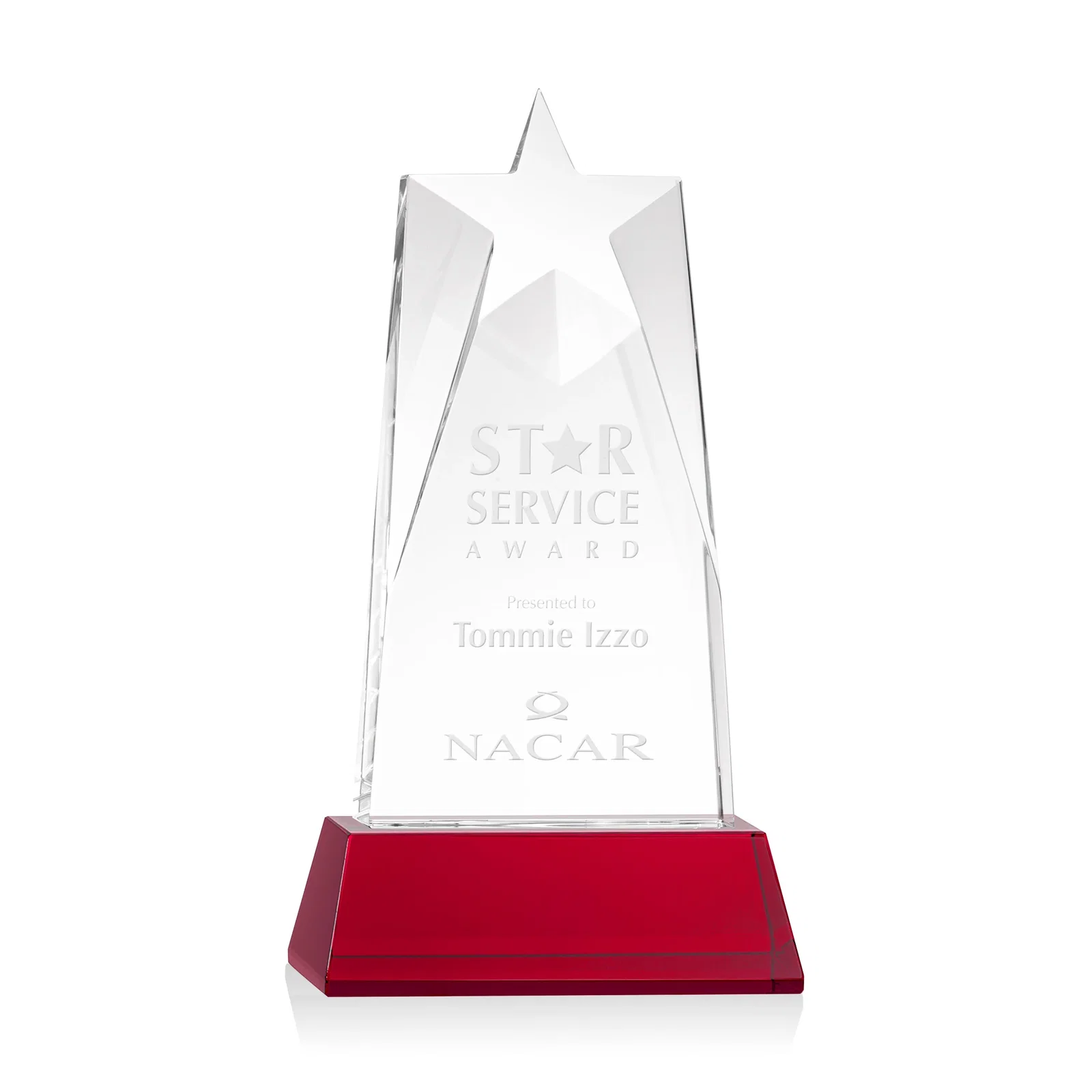 Personalized Optical Crystal Tower Award with Star-Shaped Cutout for company anniversary events