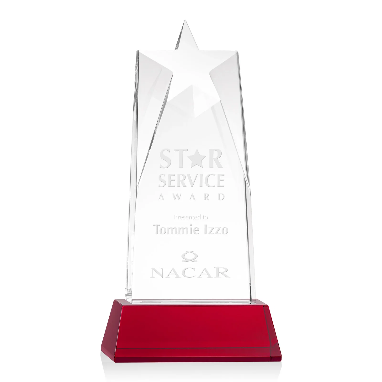 Promotional Optical Crystal Tower Award with Star-Shaped Cutout for employee recognition