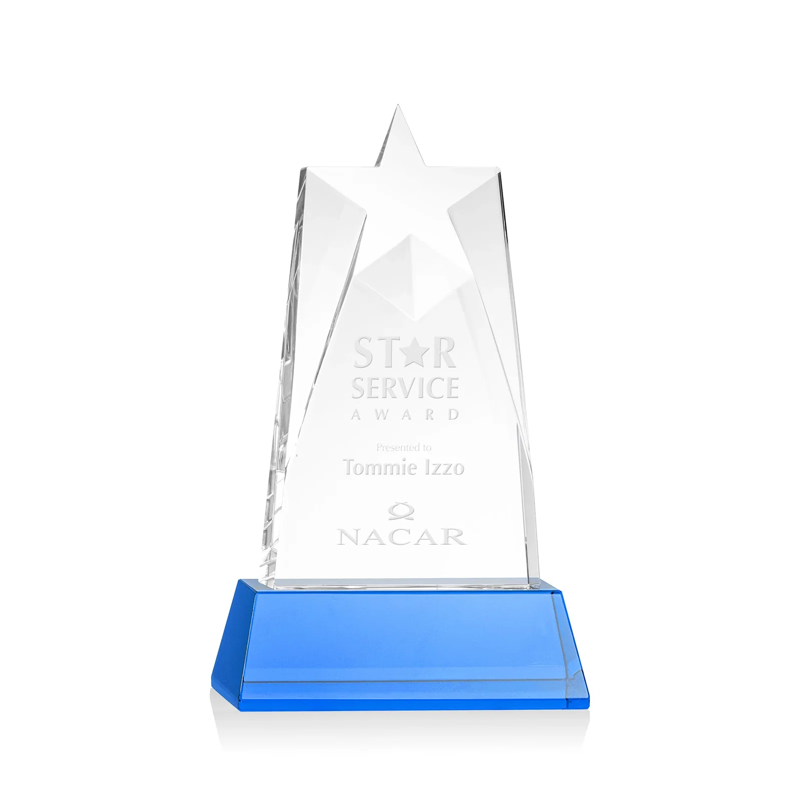 Promotional Optical Crystal Tower Award with Star-Shaped Cutout for service anniversary gifts