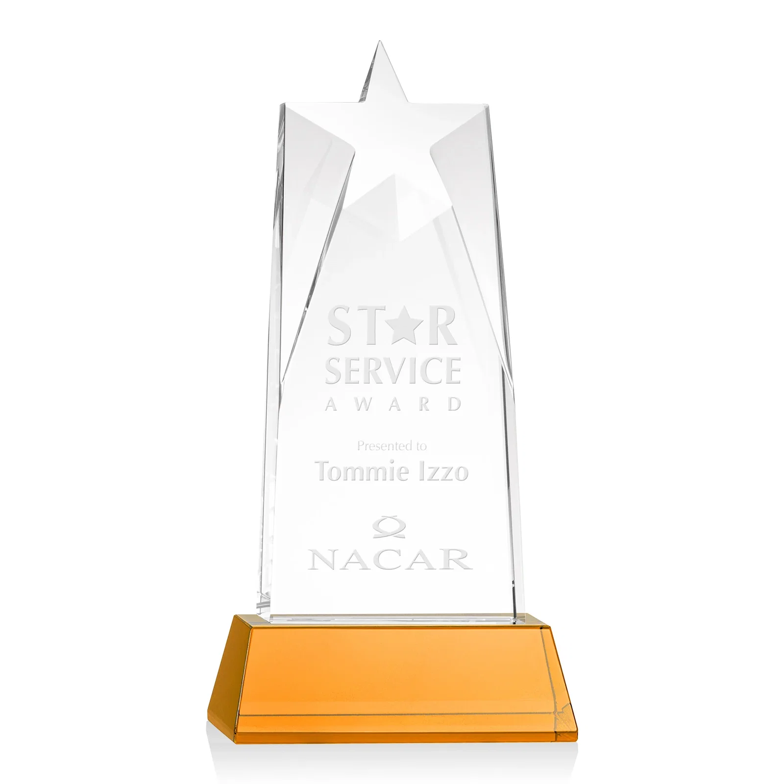 Custom Optical Crystal Tower Award with Star-Shaped Cutout for sales achievement awards