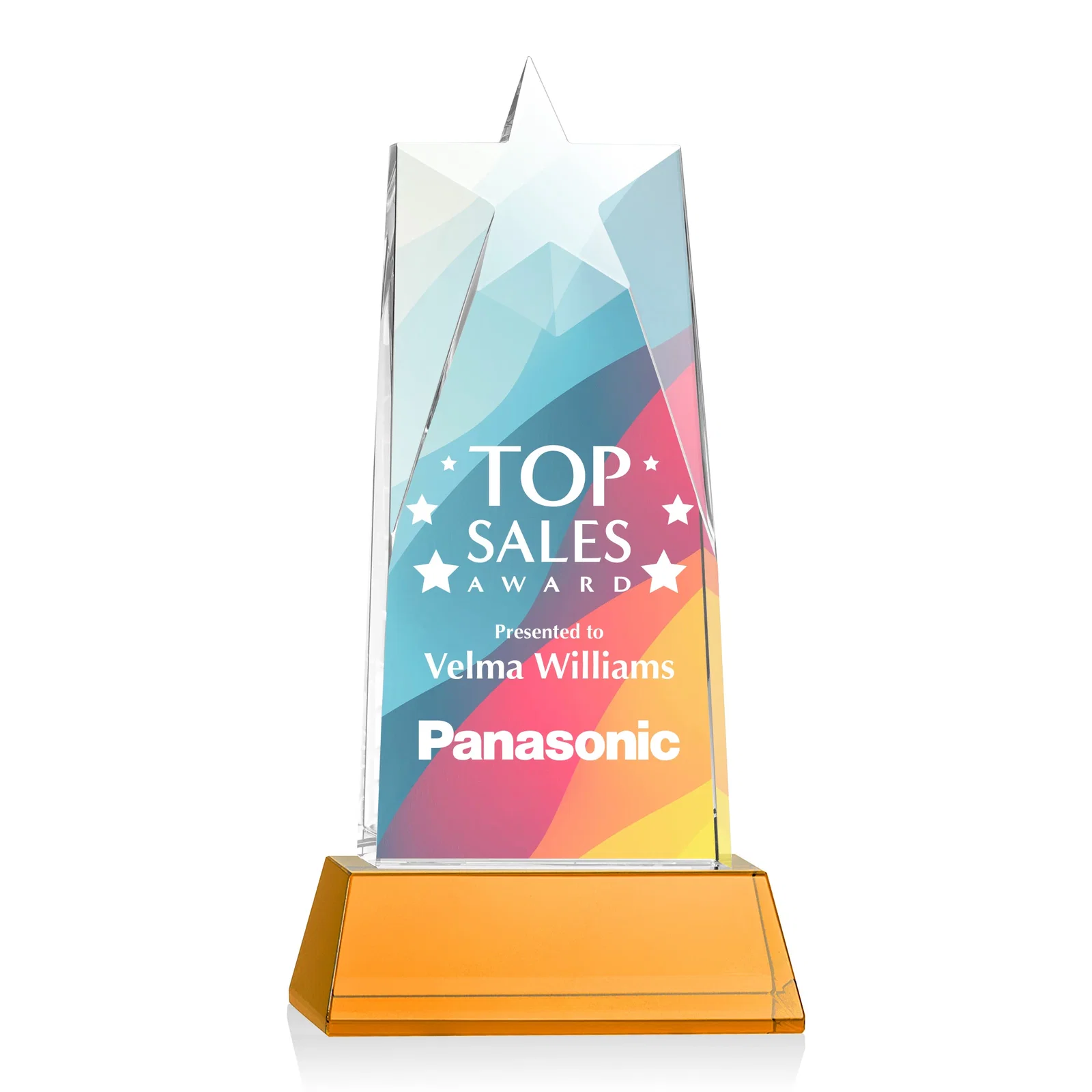 Branded Optical Crystal Tower Award with Star-Shaped Cutout for employee recognition