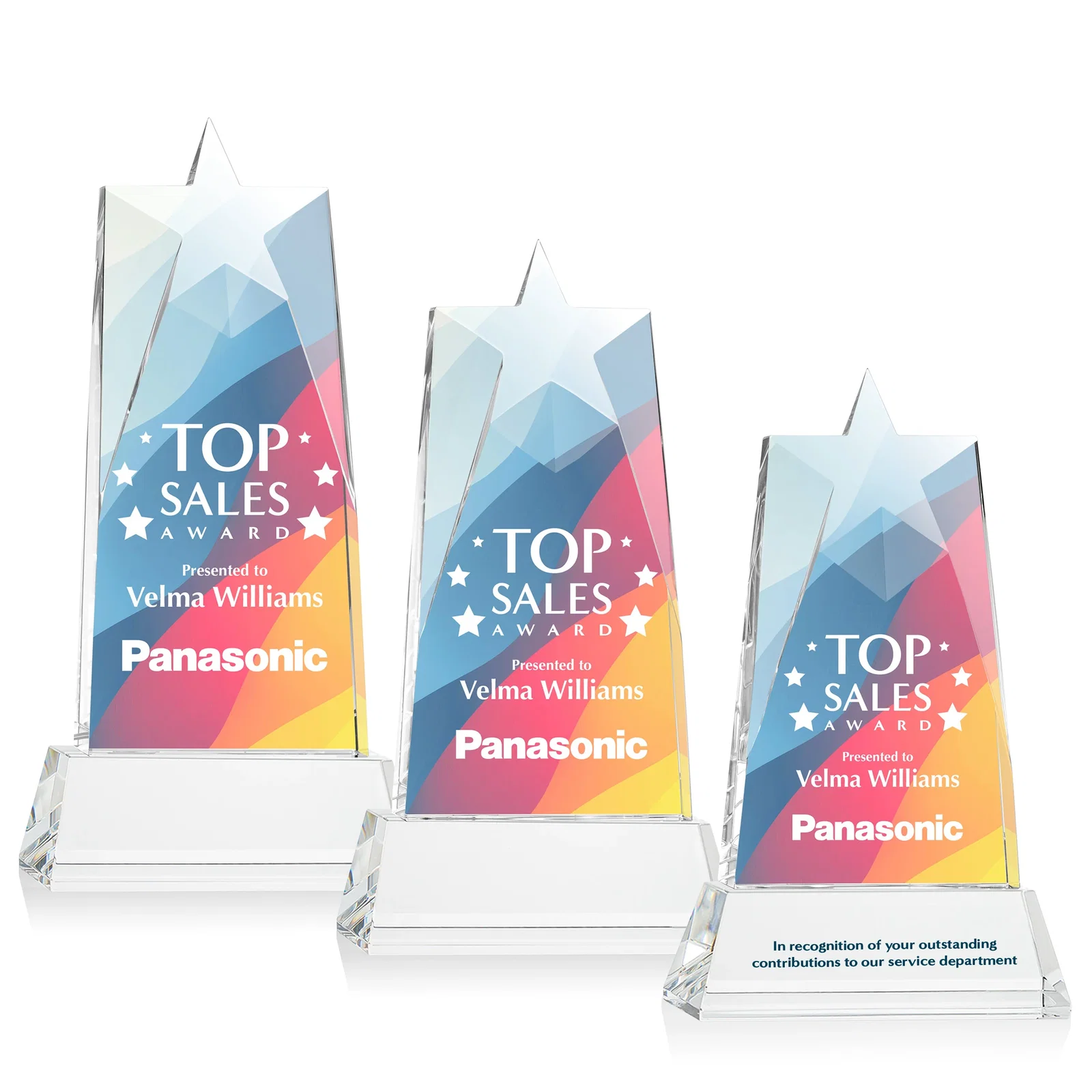 Branded Optical Crystal Tower Award with Star-Shaped Cutout for corporate award ceremonies