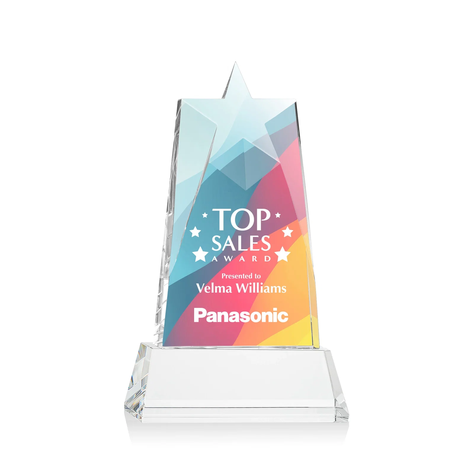 Branded Optical Crystal Tower Award with Star-Shaped Cutout for service anniversary gifts