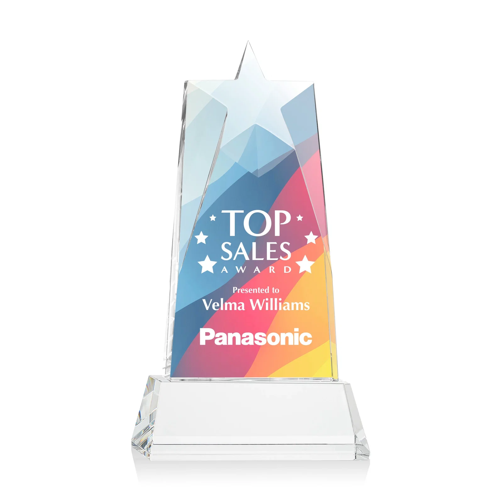 Branded Optical Crystal Tower Award with Star-Shaped Cutout for sales achievement awards