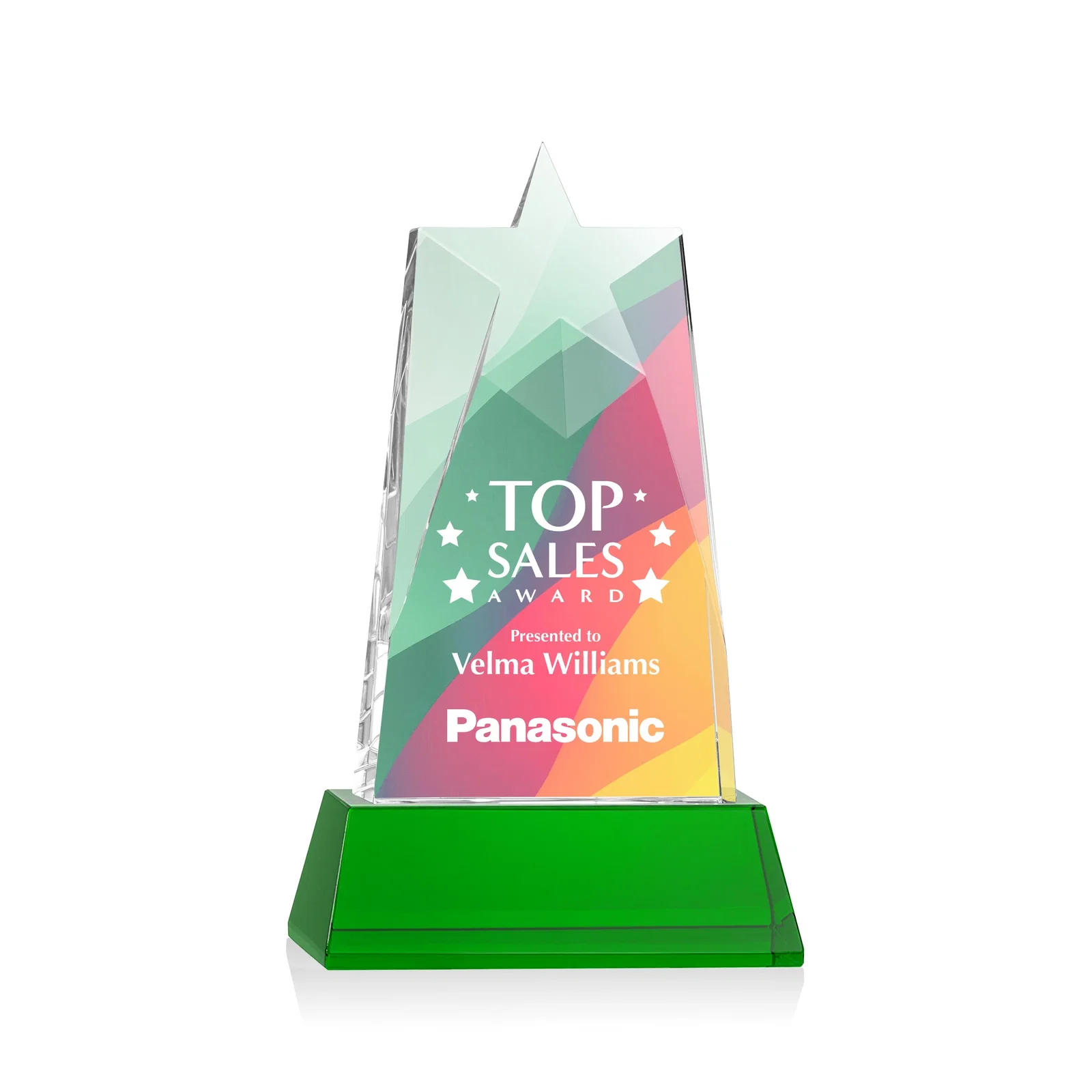Branded Optical Crystal Tower Award with Star-Shaped Cutout for donor appreciation