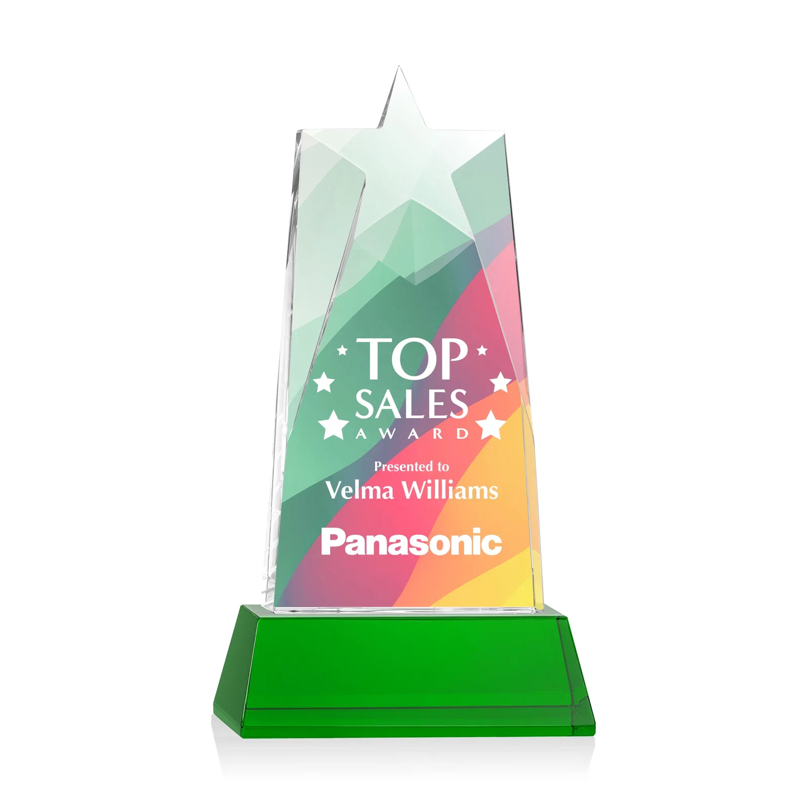 Branded Optical Crystal Tower Award with Star-Shaped Cutout for graduation ceremonies
