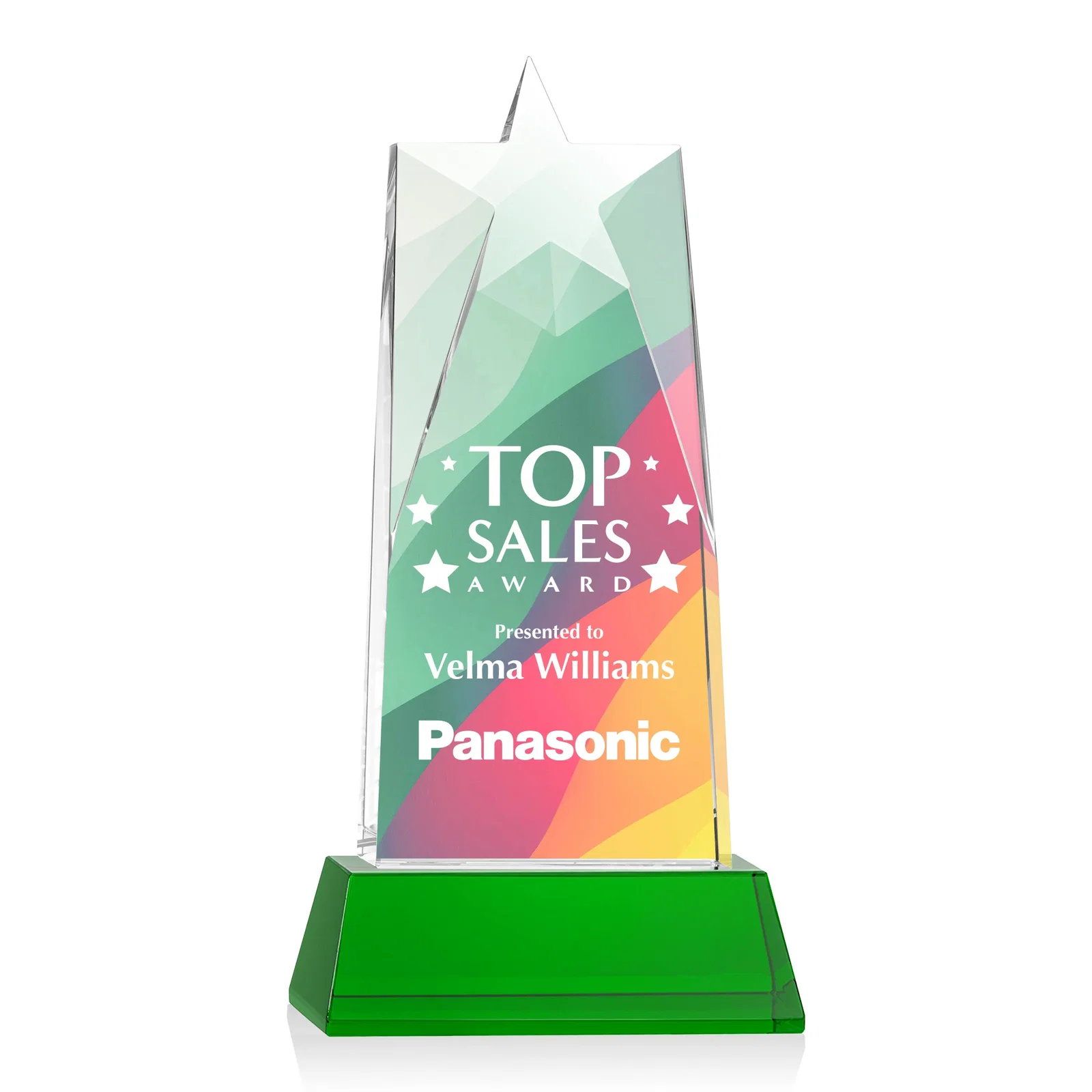 Branded Optical Crystal Tower Award with Star-Shaped Cutout for safety achievement programs