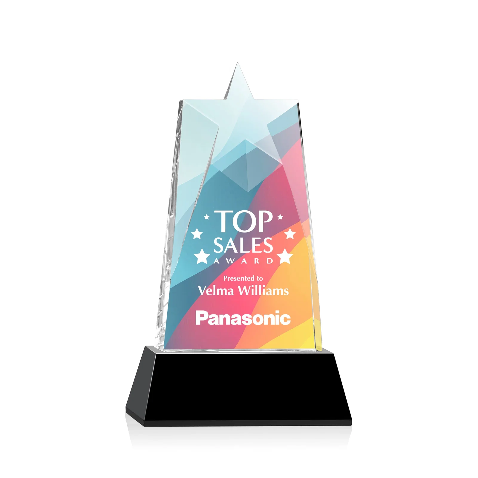 Branded Optical Crystal Tower Award with Star-Shaped Cutout for dealer and partner awards