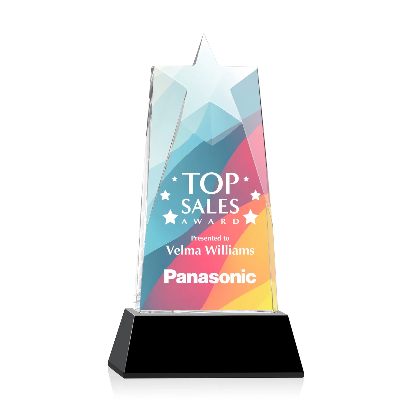 Branded Optical Crystal Tower Award with Star-Shaped Cutout for company anniversary events